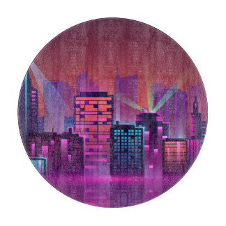 Helle neon Nacht Stadtlandschaft, vintage. Schneidebrett