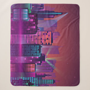 Helle neon-Nacht-Stadtlandschaft, Vintage. Sherpadecke