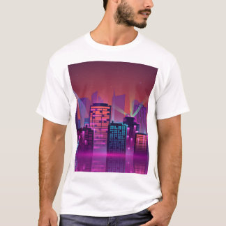 Helle neon-Nacht-Stadtlandschaft, Vintage. T-Shirt