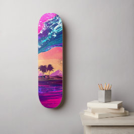 Helle Neon Retro Wave und Palmen Treppen Skateboar Skateboard