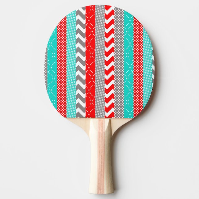 Helle Neon Rot und Aquamarine Geo Streifen Tischtennis Schläger (Vorderseite)