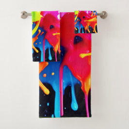 Helle Neon Splashes im Abstrakten Kunststil Badhandtuch Set
