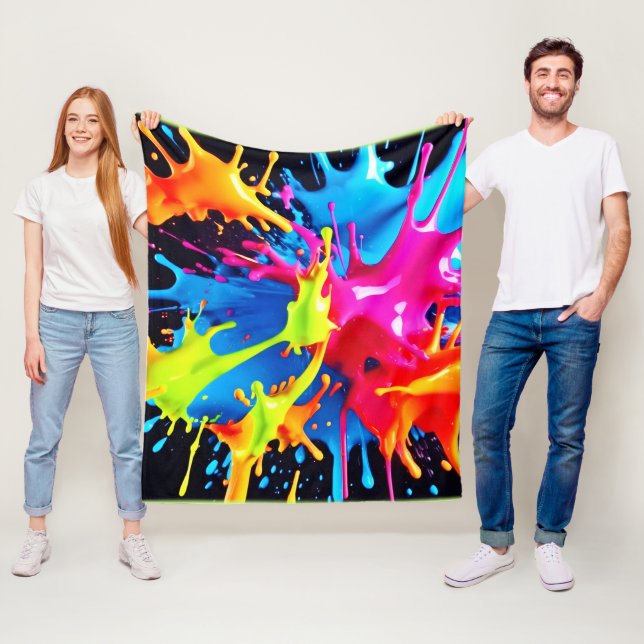 Helle Neon Splashes im Abstrakten Kunststil Fleecedecke (Beispiel)