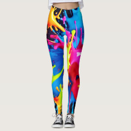 Helle Neon Splashes im Abstrakten Kunststil Leggings