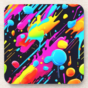 Helle Neon Splashes in Abstrakten Artwork Getränkeuntersetzer
