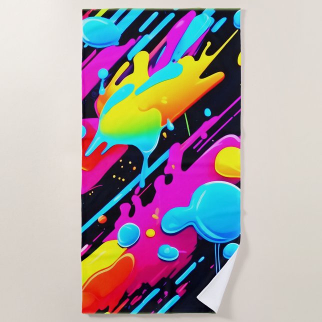 Helle Neon Splashes in Abstrakten Artwork Strandtuch (Vorderseite)