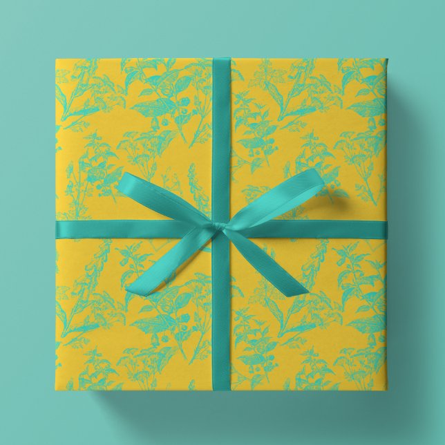 Helle Neon Yellow & Blue Wildblume Geschenkpapier Set (Von Creator hochgeladen)
