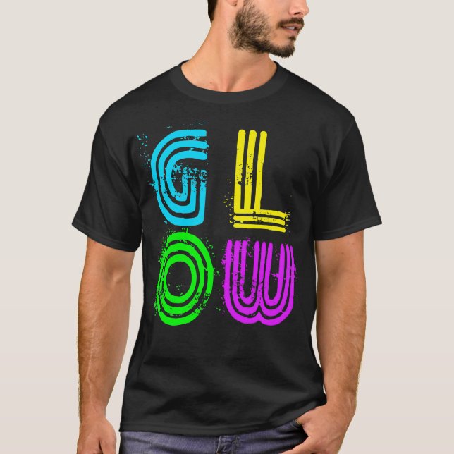 Helle Neonfarben Glow Big Letters Retro Disco T-Shirt (Vorderseite)