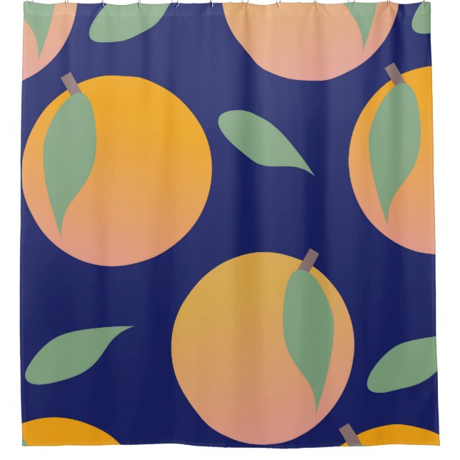 Helle Orange Frucht Blaue Muster   Duschvorhang (Vorderseite)