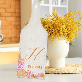 Helle Orange Fruit Floral Monogram etabliert Schneidebrett
