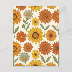 Helle Orange-Gelbe Margerite Nahtloses Muster Postkarte