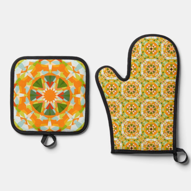 Helle Orange Green Star Dopamin Dekoration Küche Ofenhandschuh & Topflappen-Set (Vorderseite)