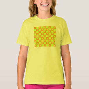 Helle orange-grüne karierte Fliese mit Herzen T-Shirt