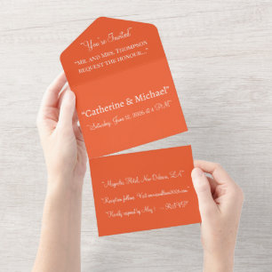 Helle orange Hochzeitseinladung Minimalistisch All In One Einladung