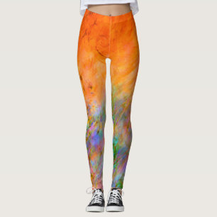 Helle Orange mit Grünem, Blauem und Lila gemalt Leggings