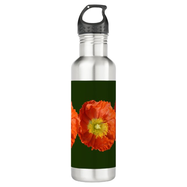Helle Orange Poppy Blume Edelstahlflasche (Vorderseite)
