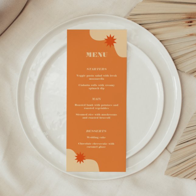 Helle Orange Retro Summer Wedding Menükarte (Von Creator hochgeladen)