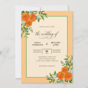 Helle Orange Ringelblume Eukalyptus Hochzeit Einladung
