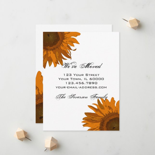 Helle Orange Sonnenblumen Änderung der Anschrift Ankündigung (Vorderseite/Rückseite Beispiel)
