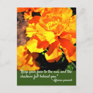 Helle orange Tagetes Blumen inspirierender Zitat Postkarte