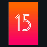 Helle Orange und Hot Pink Ombre White Wedding Tischnummer<br><div class="desc">Der Hintergrund ist mit einer hübschen, leuchtend heißen Rosa und Mandarine Orange oder Farbverlauf. Passen Sie die modernen Schriftart-Stile für Ihre Hochzeitsfeier Tischnummern an. Sie können die Tischnummer auf einer Seite löschen, wenn Sie die Namen Ihrer Gäste auflisten möchten. Fügen Sie den Namen der Braut und des Bräutigams und oder...</div>