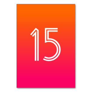 Helle Orange und Hot Pink Ombre White Wedding Tischnummer