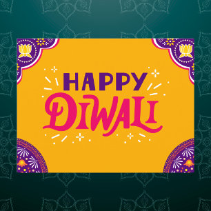 Helle Orange und Lila festliches Happy Diwali Postkarte