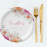 Helle orange- und rosa Aquarellplatte Pappteller<br><div class="desc">Diese Brautparty-Papier-Teller zeichnen sich durch ein wunderschönes Aquarell-Blume-Design in fett Orange- und Rosatönen aus.</div>