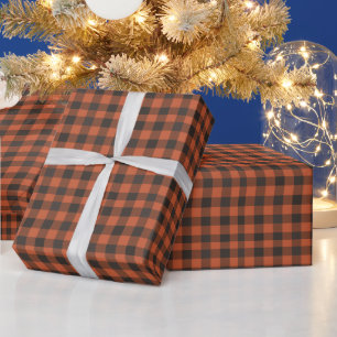 Helle Orange und Schwarz Kariert Geschenkpapier