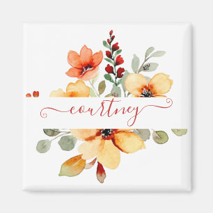 Helle orange Wasserfarbe floral personalisiert Magnet