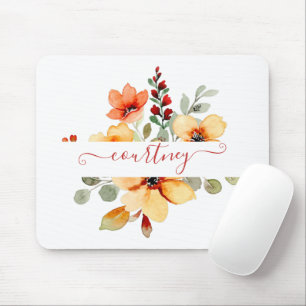 Helle orange Wasserfarbe floral personalisiert Mousepad