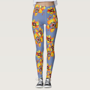 Helle Orangefarbene Blume - Blauer Grau Leggings