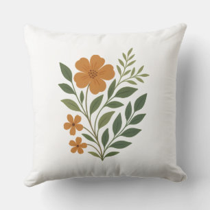 Helle Orangefarbene Blume mit grünen Blätter Kissen