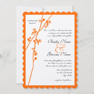 Helle orangefarbene wilde Blumen-Zweig-Hochzeit Einladung
