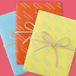 Helle Orangen, Gelb & Blau Weihnachtsgrüße Geschenkpapier Set