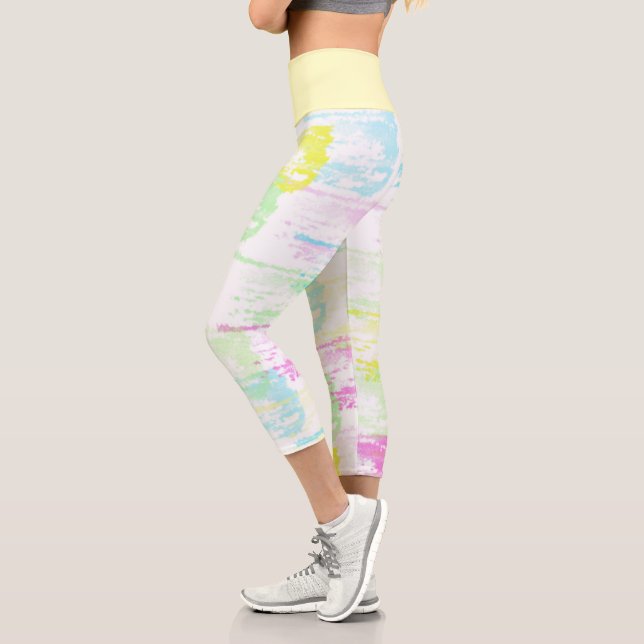 Helle Pasta Türkis Grün Blau Pink Abstrakte Kunst Capri Leggings (Links)