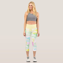 Helle Pasta Türkis Grün Blau Pink Abstrakte Kunst Capri Leggings