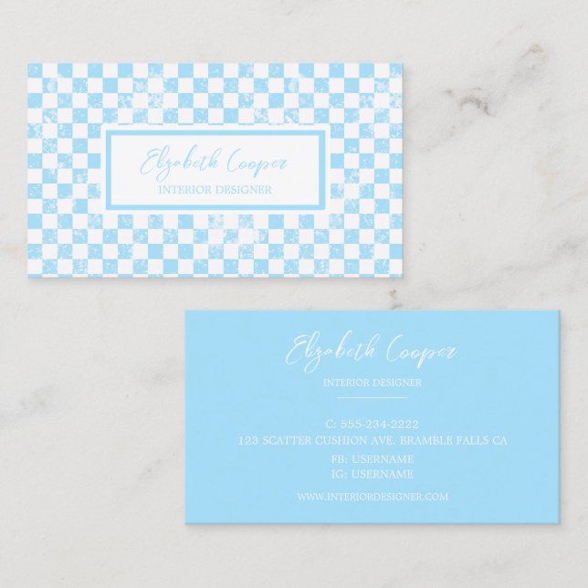 Helle Pastel Blue Checkboard Visitenkarte (Vorne/Hinten)