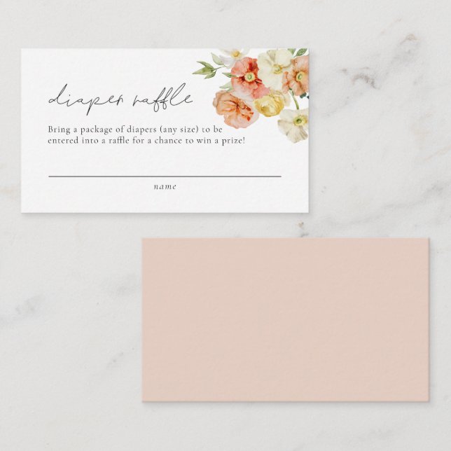 Helle Pastel Floral Girl Diaper Raffel Ticket Begleitkarte (Vorne/Hinten)