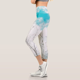 Helle Pastel Light Blue Turquoise Treff Sky Capri Leggings