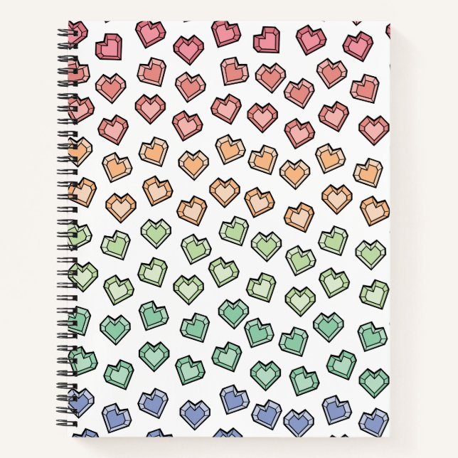 Helle Pastel Rainbow Gemstone Herzermuster Notizbuch (Vorderseite)