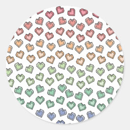 Helle Pastel Rainbow Gemstone Herzermuster Runder Aufkleber