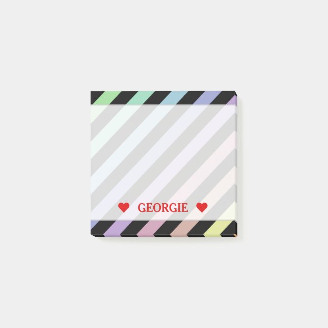 Helle Pastellfarben u. schwarze Streifen Muster u. Post-it Klebezettel (Vorderseite)