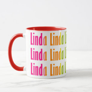 Helle Personalisierte "Linda" Name Farbiges Muster Tasse