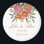 Helle Pfirsich und orange Blumenhochzeit Magnet<br><div class="desc">Ein Teil der Kollektion Bright Peach und Orange Floral mit Aquarellblüten und Rose mit botanischem und eukalyptusgrün. Ein eleganter und klassischer Hochzeitsmagnet in Orange,  Mandarine,  pfirsichfarbenem Thema.</div>