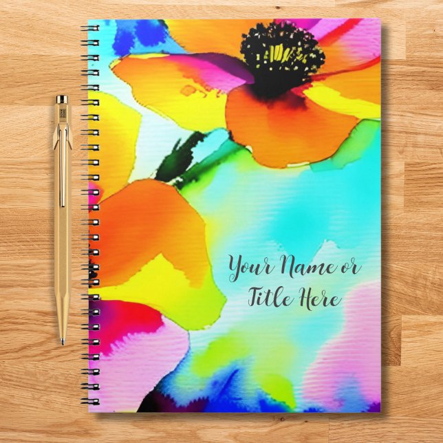 Helle Pflücke Ihren Namen benutzerdefinierten Mutt Notizblock (Watercolor floral notebook customized with your name or title with bright California poppies.)