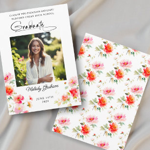 Helle pink-orange Blumen-Abschlussanzeige Einladung