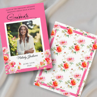 Helle Pink Orangefarbene Florale Abschlussanzeige Einladung