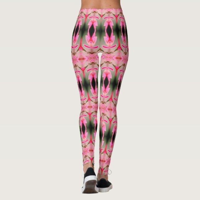 Helle Pinks und waldgrüne Damen Leggings (Rückseite)