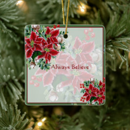 Helle Poinsettien und heilige Weihnachten Keramikornament